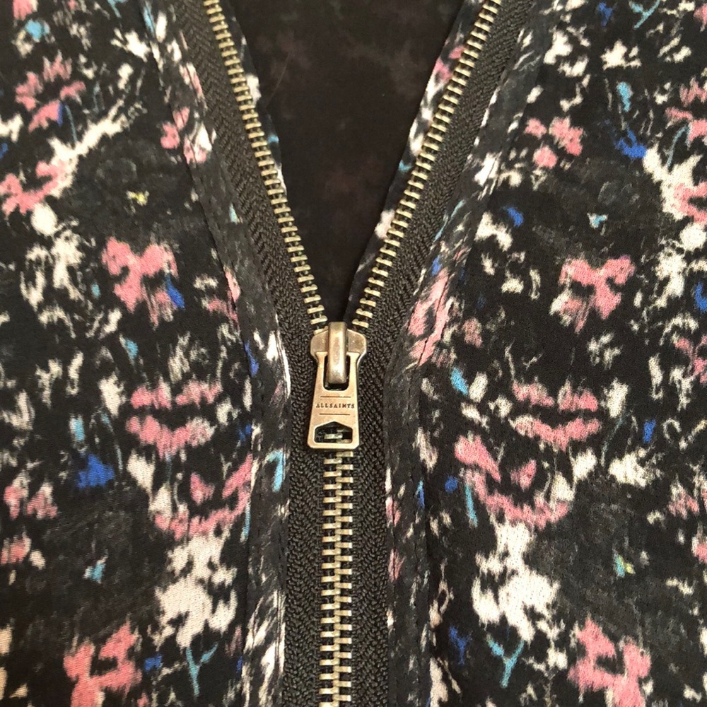 All Saints Jayda Dress— Black Floral Zip-Front Dress with Pink & Blue Accents - Picture 3 of 9